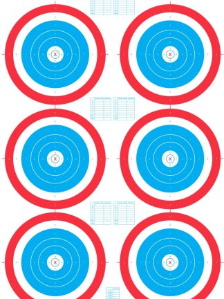 23x35 6-Up Competition shooting target featuring six colored circular scoring zones for varied group drills.
