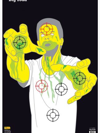 Big Todd 23x35 large format zombie shooting target with high-visibility neon scoring rings and realistic silhouette profile.