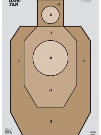 23x35 IDPA Tan paper shooting target with official -0, -1, and -3 scoring rings for defensive pistol training.