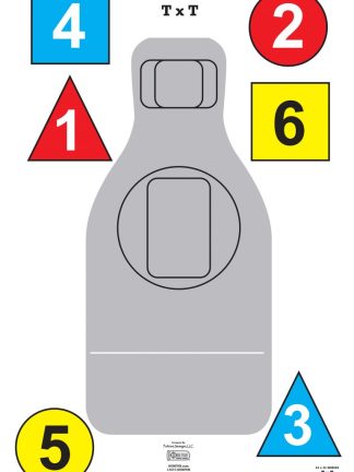 TxT 23x35 paper shooting target featuring a grid of numbered circles for precision grouping and tactical transition practice.